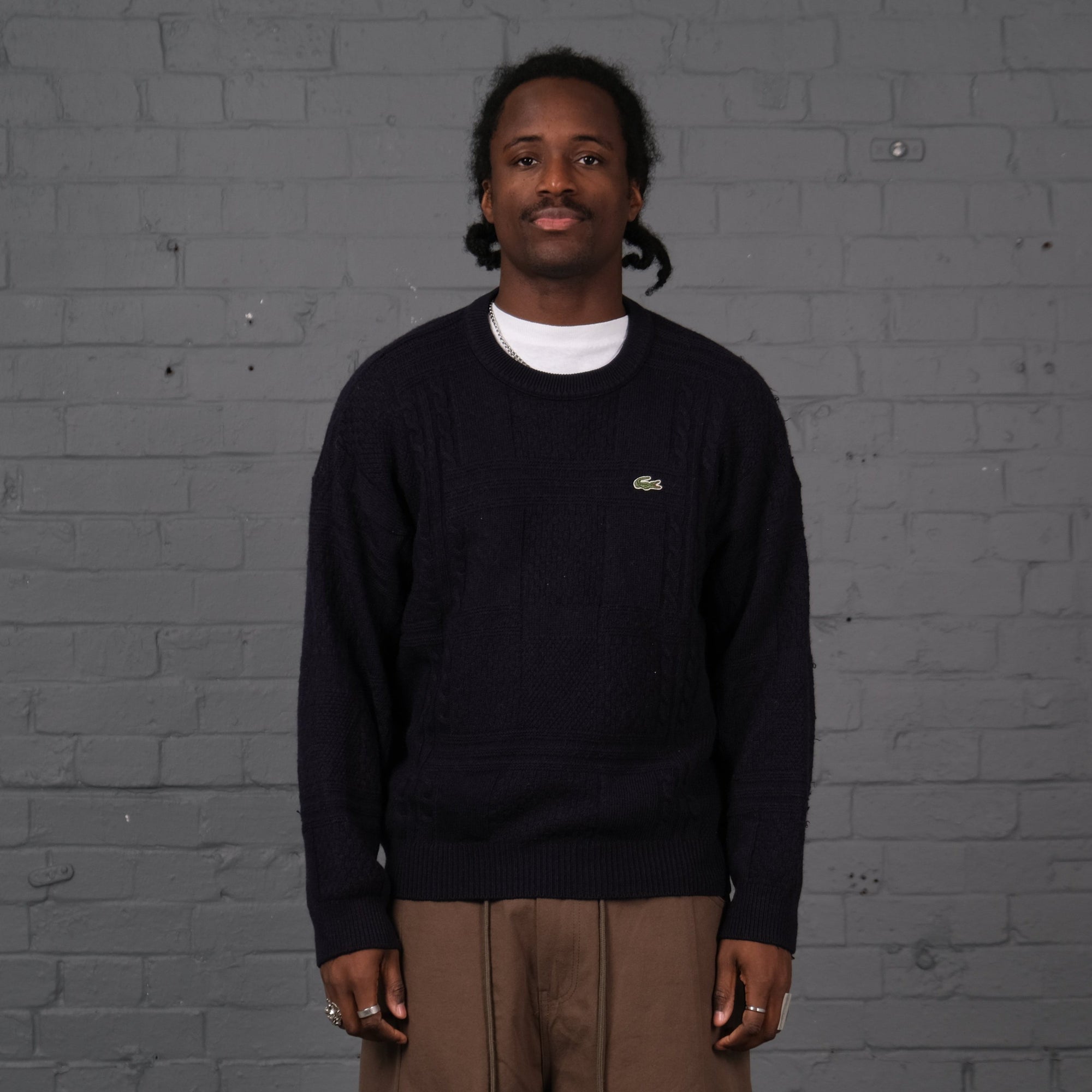 Vintage Lacoste Knitted Crewneck Jumper in Navy