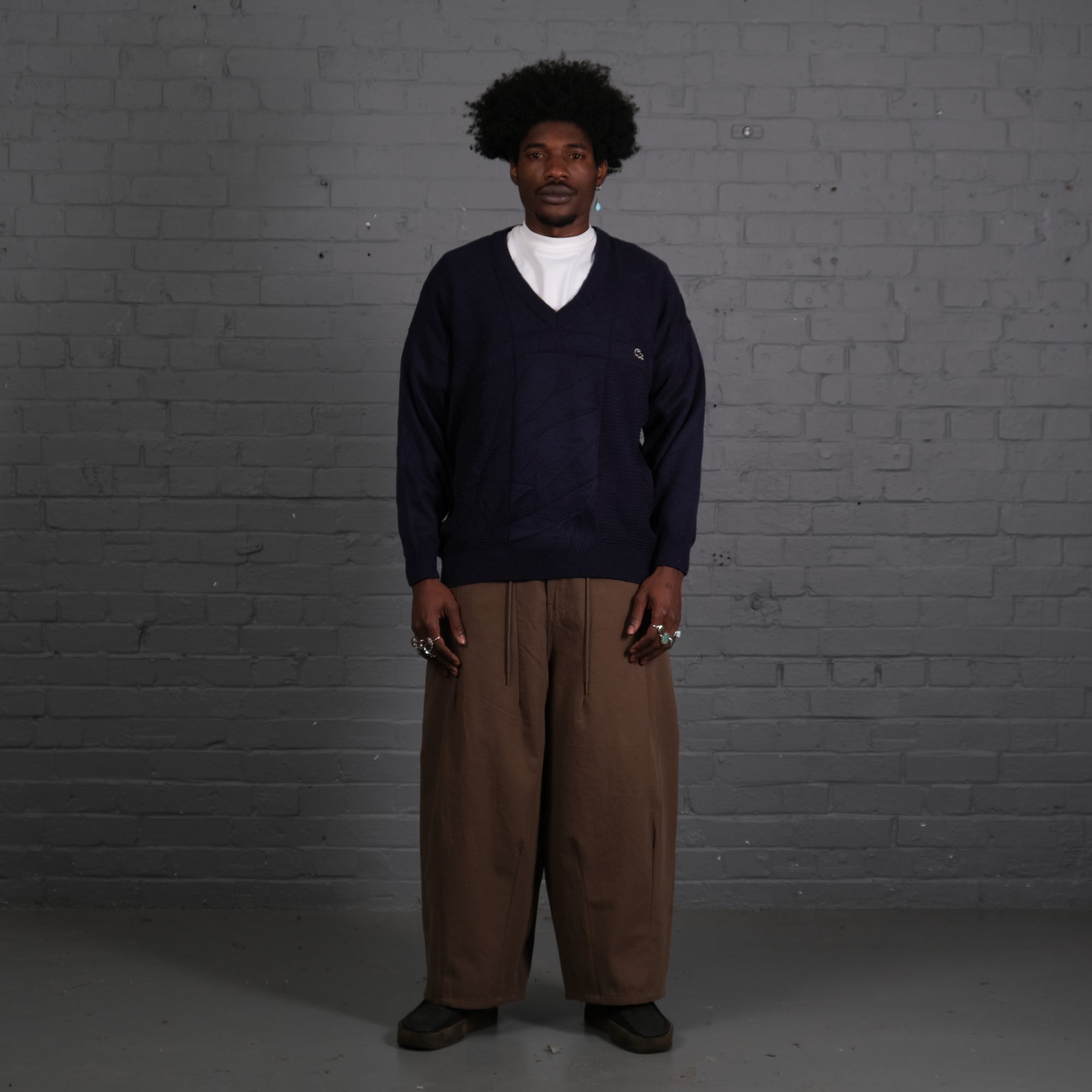 Vintage Lacoste Knitted V-Neck Jumper in Navy
