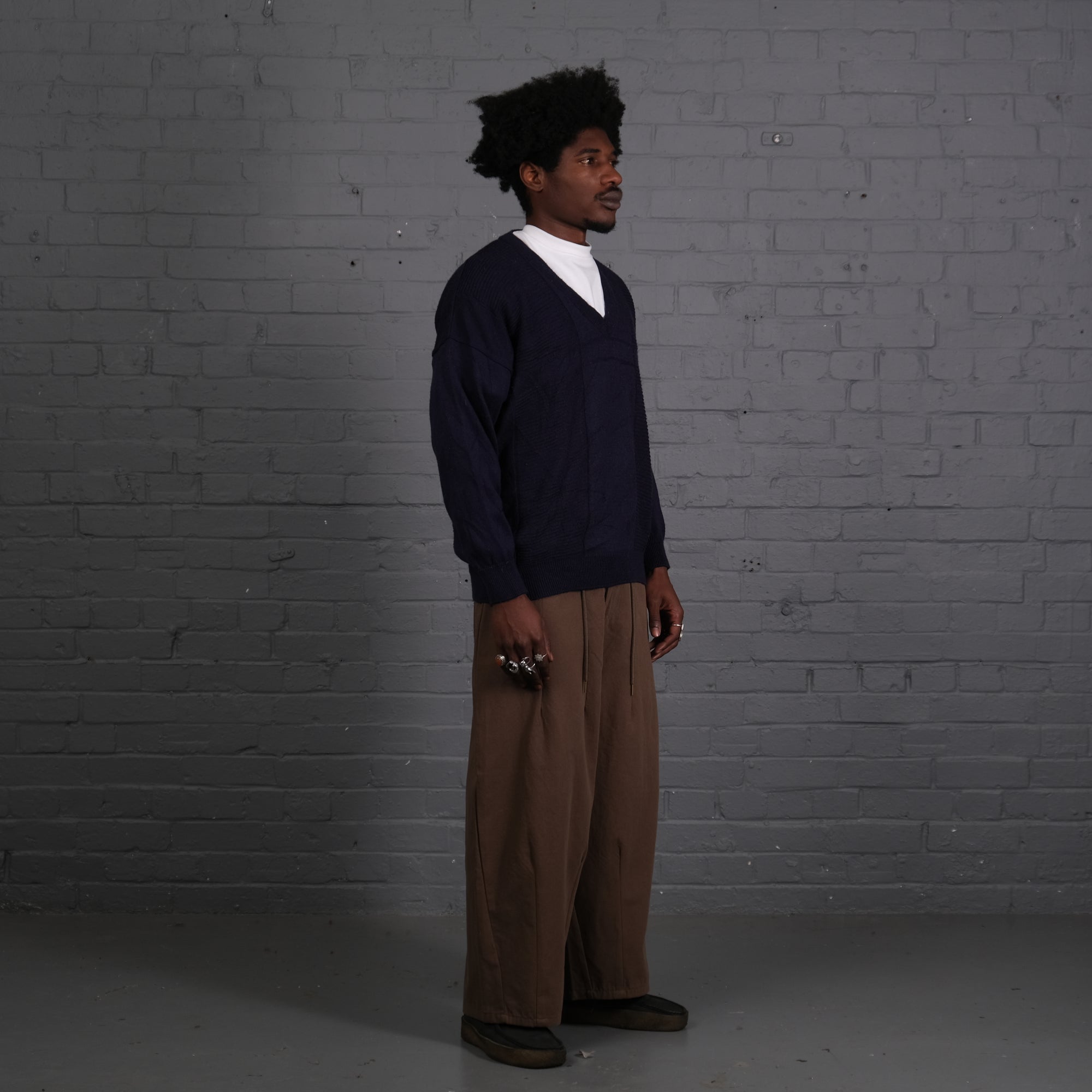 Vintage Lacoste Knitted V-Neck Jumper in Navy