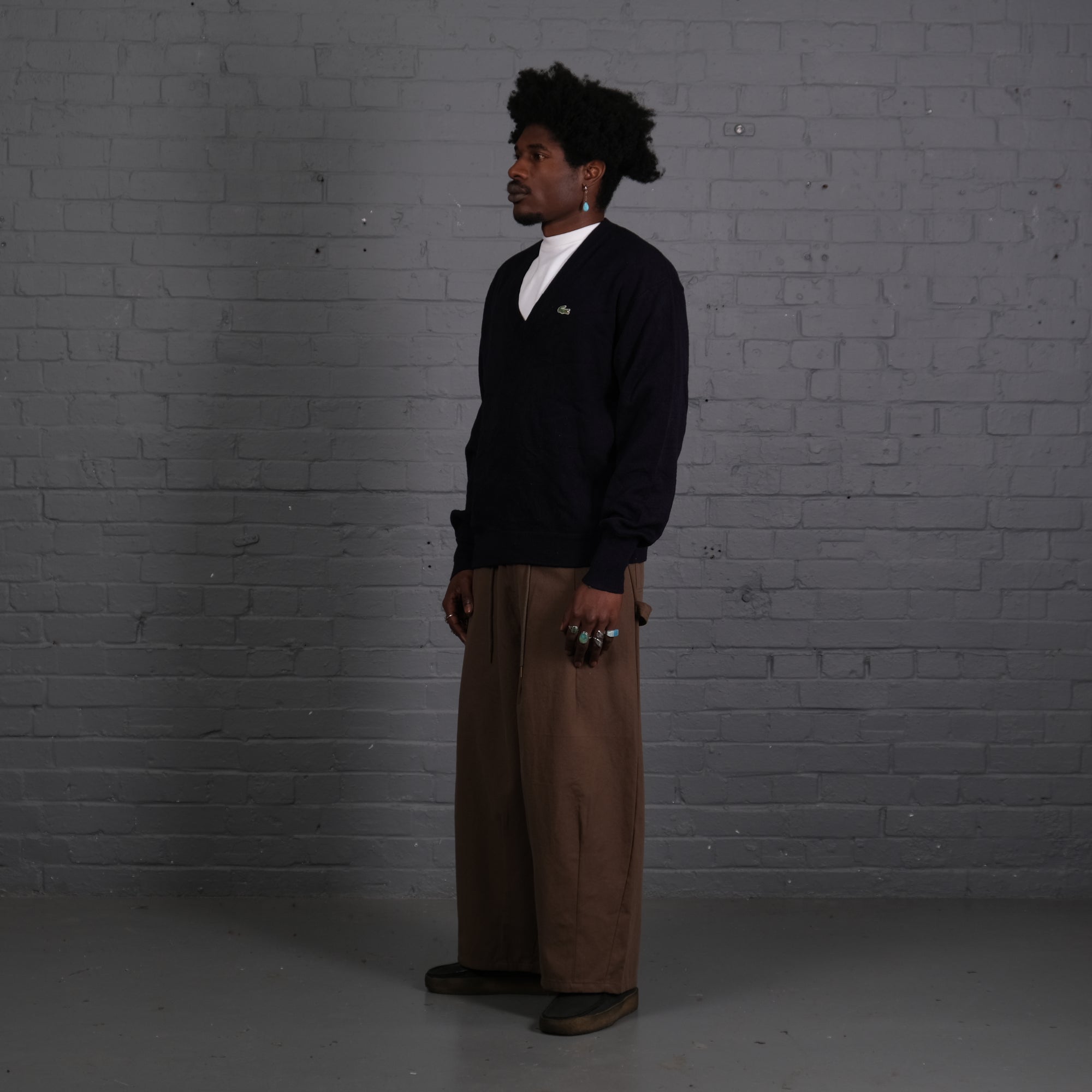 Vintage Lacoste Knitted V-Neck Jumper in Navy