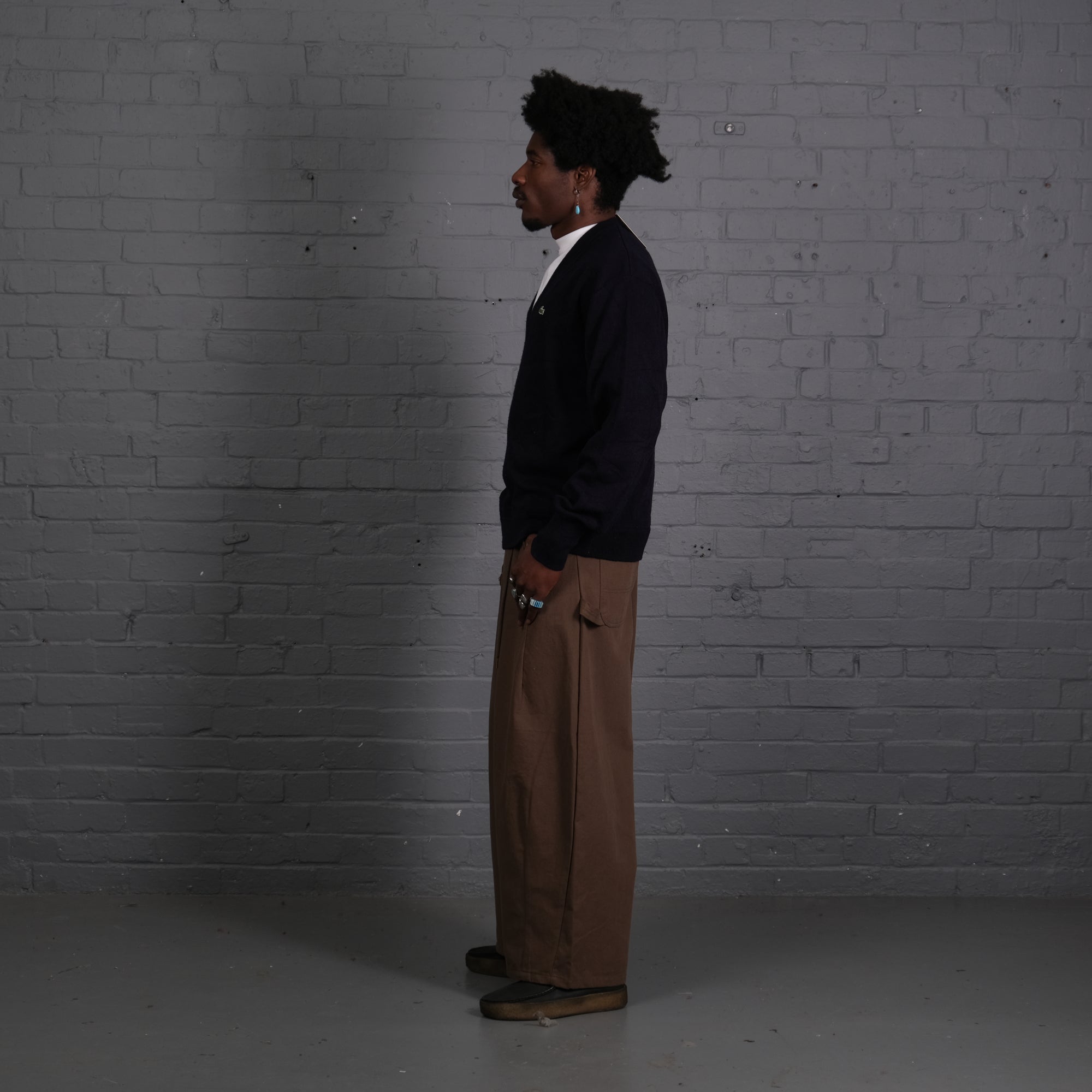 Vintage Lacoste Knitted V-Neck Jumper in Navy