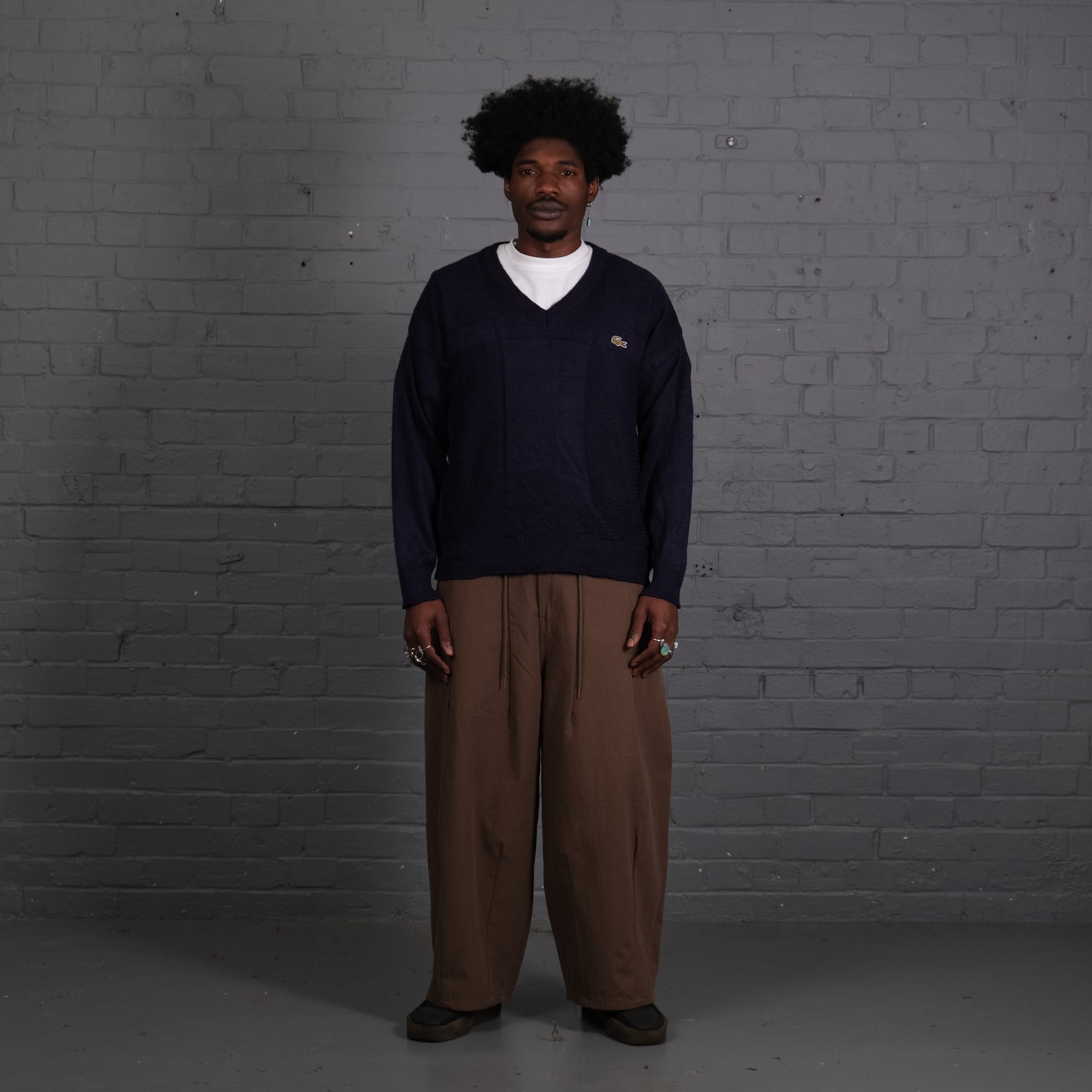 Vintage Lacoste Knitted V-Neck Jumper in Navy