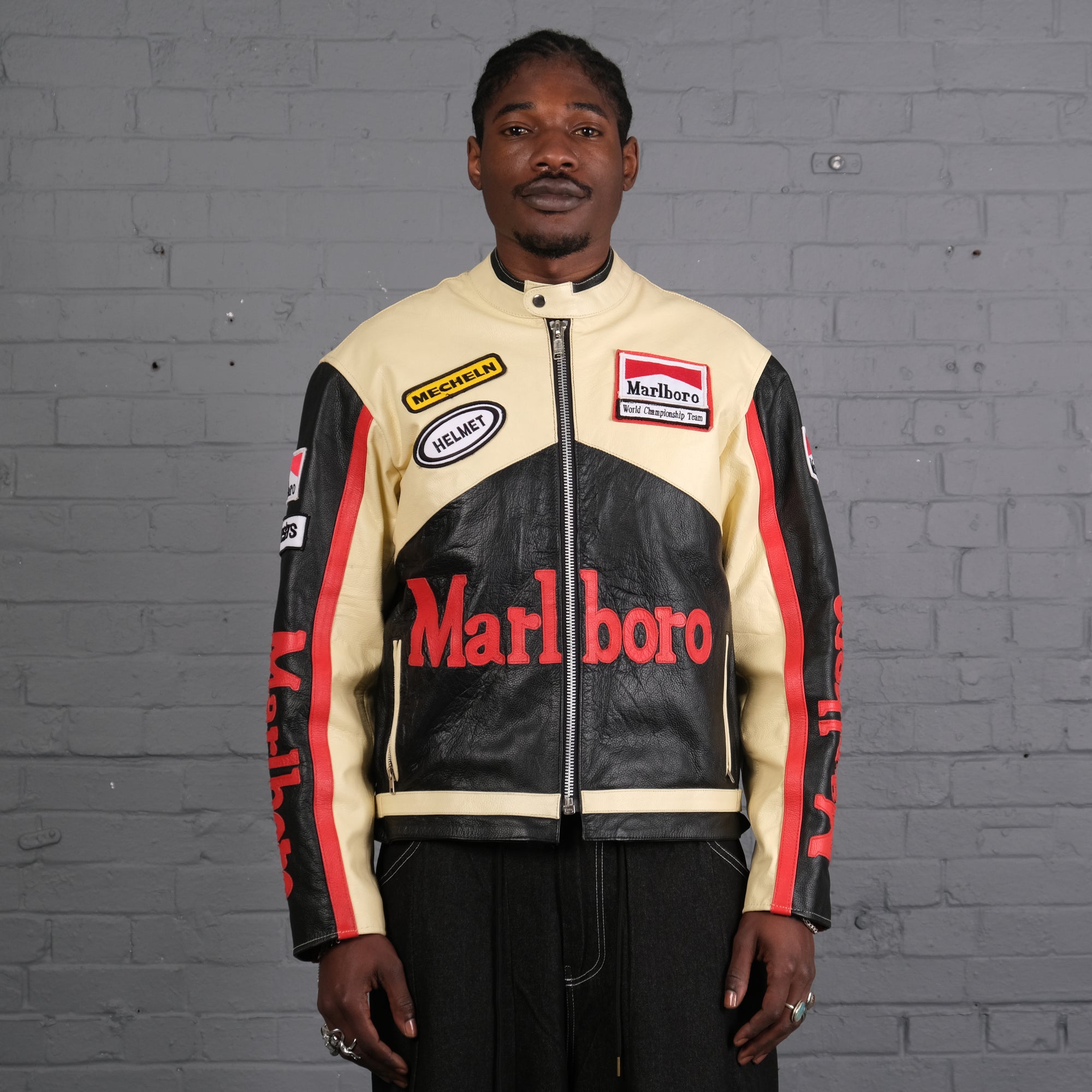 Vintage Marlboro Racing Leather Jacket in Cream & Black