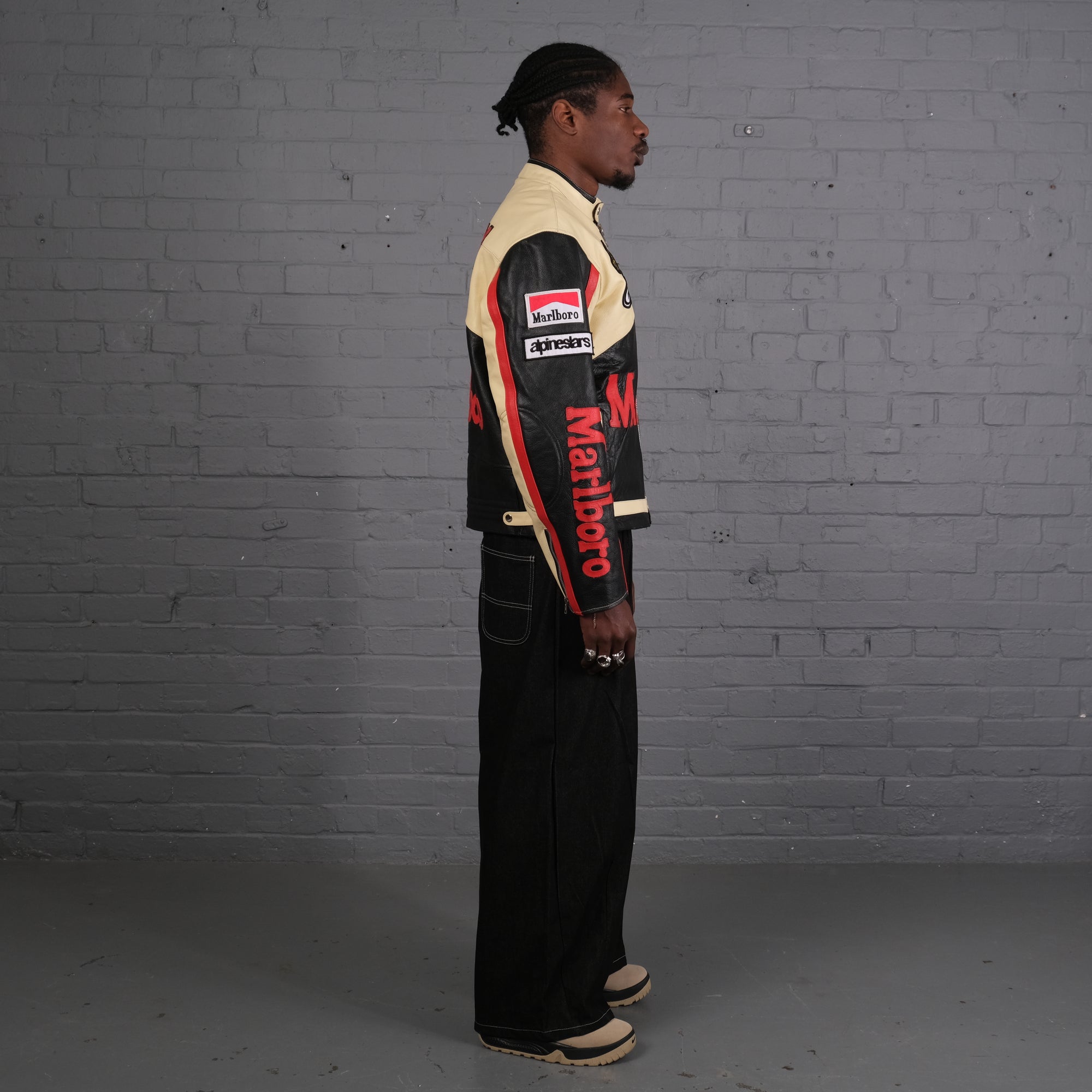 Vintage Marlboro Racing Leather Jacket in Cream & Black