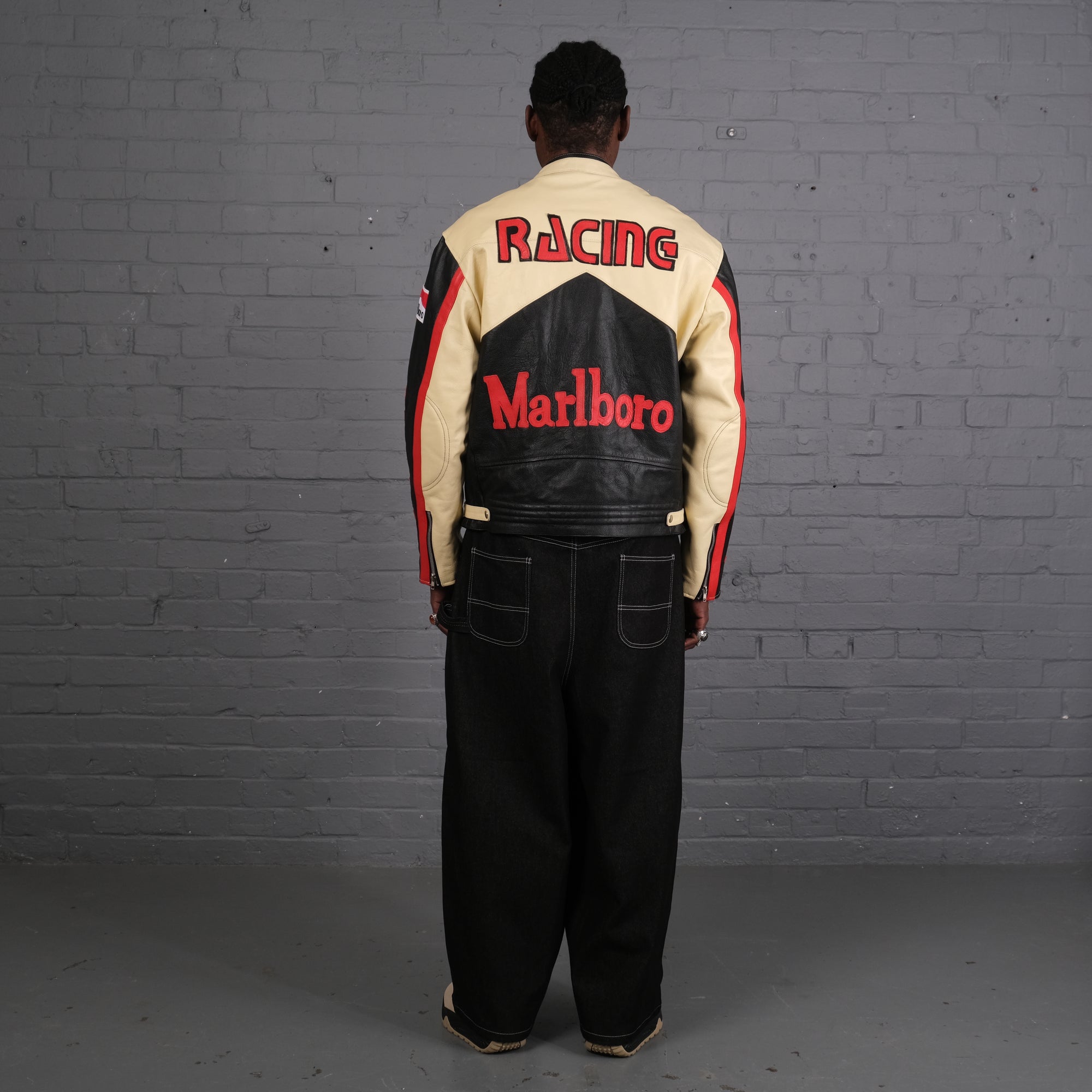 Vintage Marlboro Racing Leather Jacket in Cream & Black
