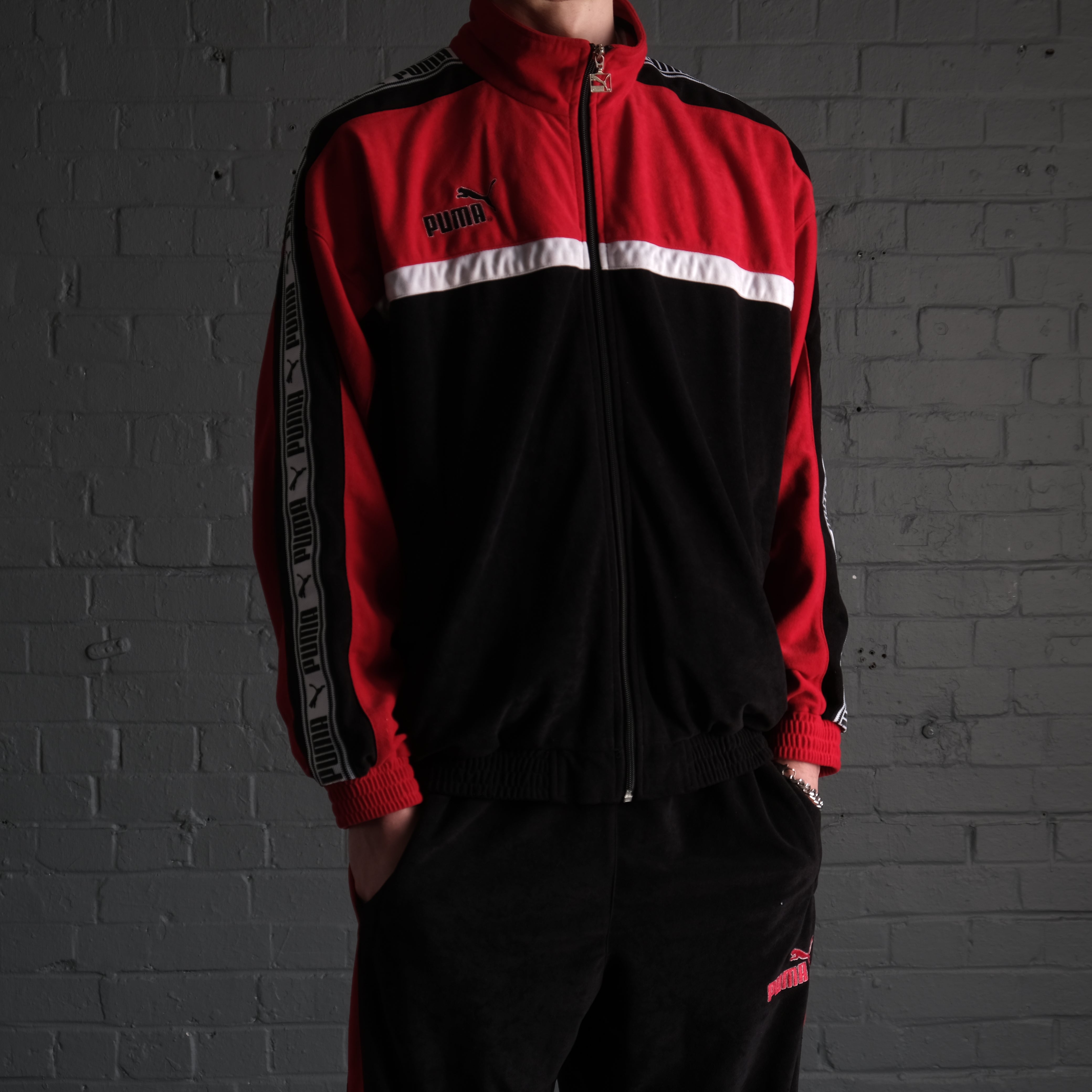 Puma black and red tracksuit hot sale