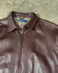 Vintage Ralph Lauren Leather Harrington Jacket in soft brown genuine lambskin leather