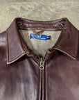 Vintage Ralph Lauren Leather Harrington Jacket in soft brown genuine lambskin leather