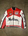 Vintage Malrboro Leather Racing Jacket in heavy red and white leather