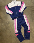 Vintage Kappa Women's 90s Tracksuit in navy blue and pink