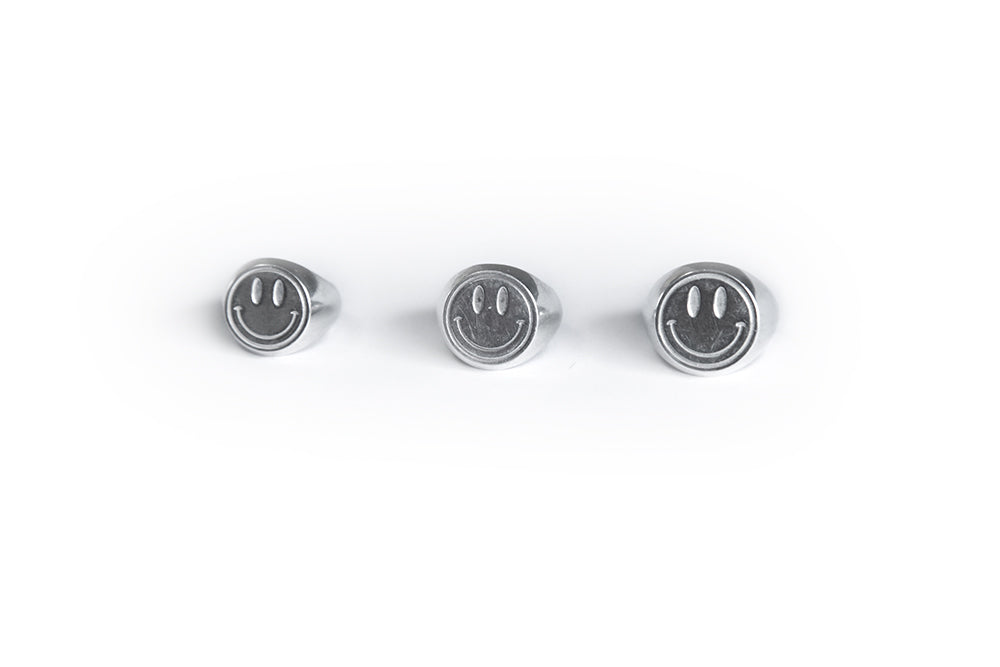 Silver Acid House Smiley Signet Ring