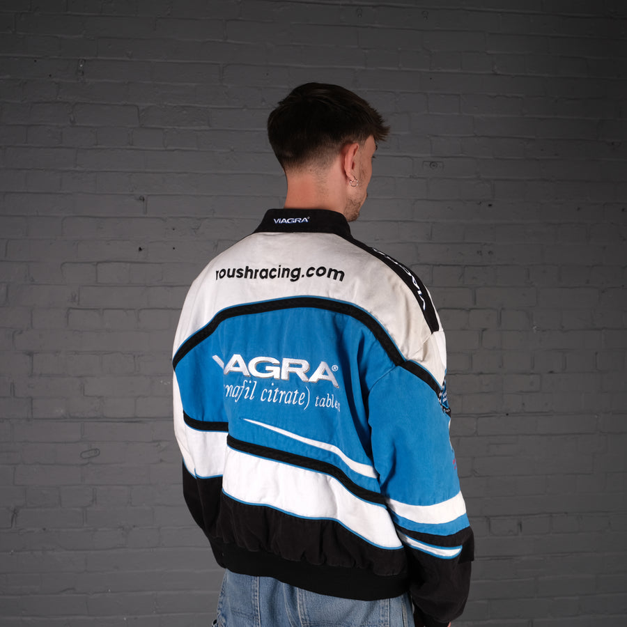 Vintage Viagra Nascar Racing Bomber Jacket in Blue and White
