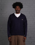 Vintage Lacoste Knitted V-Neck Jumper in Navy