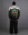 Vintage Kawasaki Racing Leather Jacket in Green & White