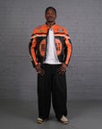 Vintage Lucky Strike Racing Leather Jacket in Orange & Black