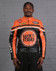 Vintage Lucky Strike Racing Leather Jacket in Orange & Black