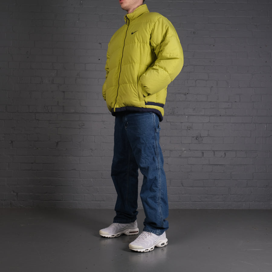 Vintage Nike reversible puffer jacket in lime green/navy