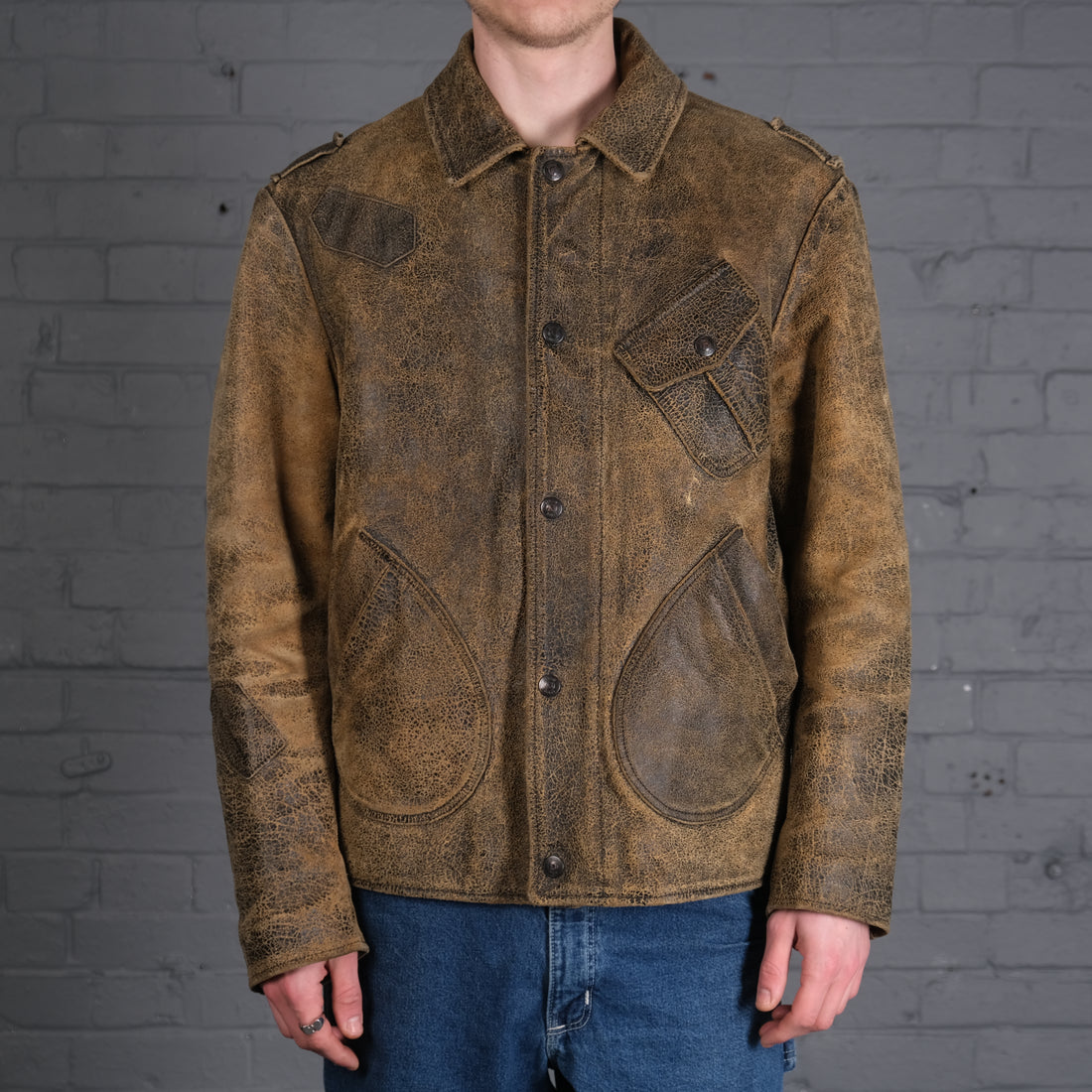 Vintage Armani Jeans leather jacket in brown