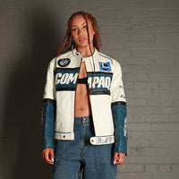 Vintage BMW Racing Leather Jacket in White and Blue
