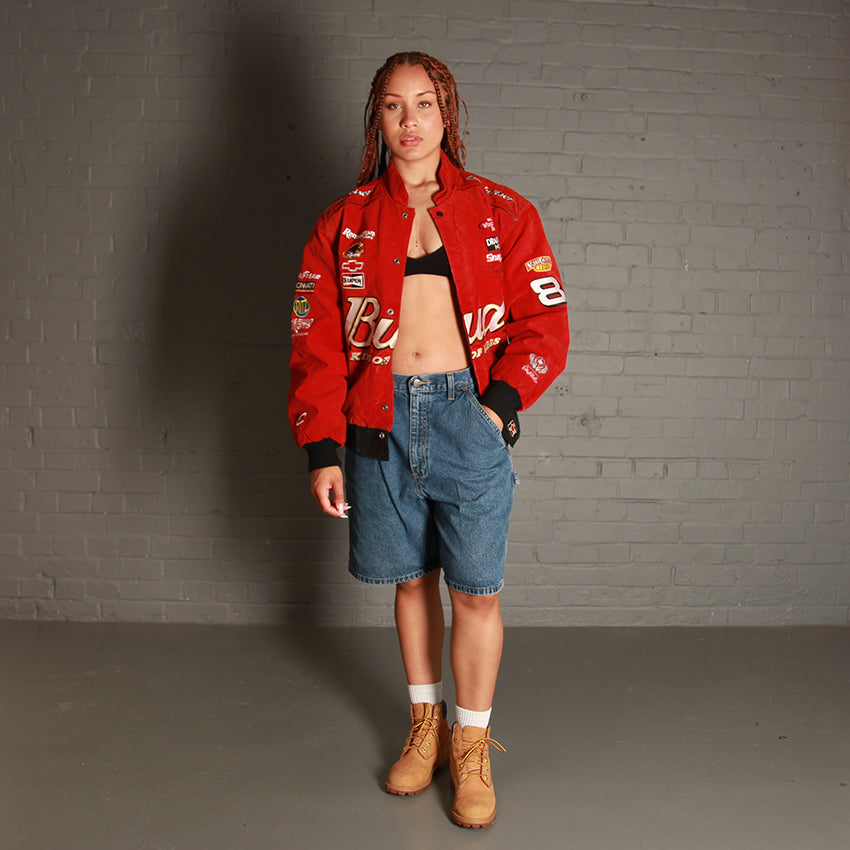 Vintage Bud Nascar Racing Bomber Jacket in Red