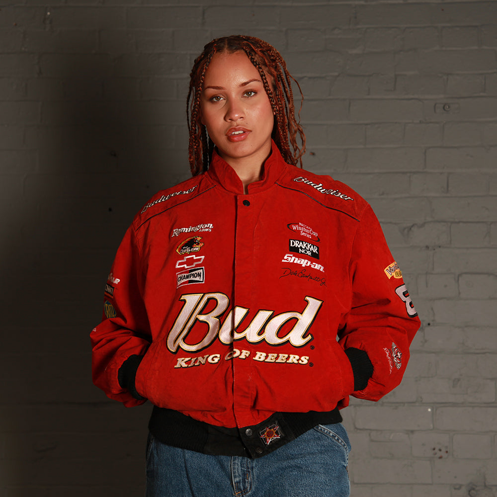 Vintage Bud Nascar Racing Bomber Jacket in Red