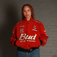 Vintage Bud Nascar Racing Bomber Jacket in Red