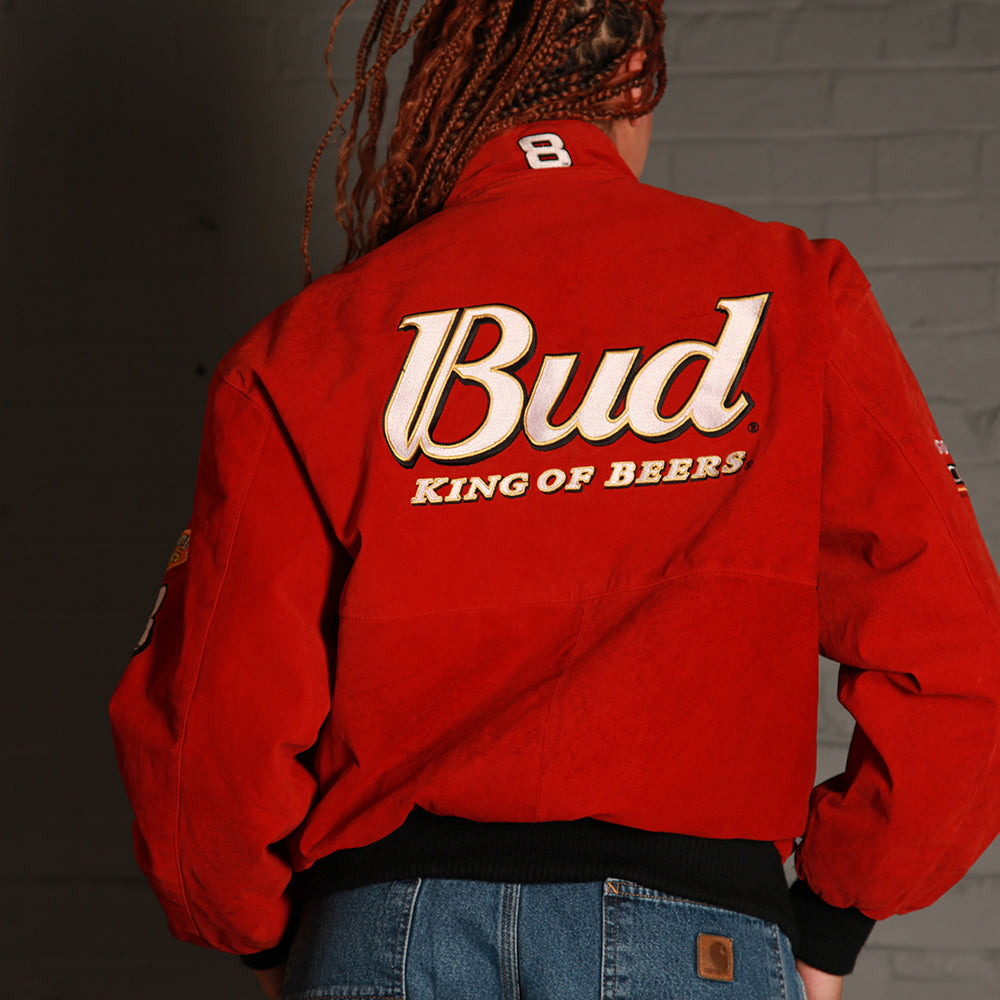 Vintage Bud Nascar Racing Bomber Jacket in Red