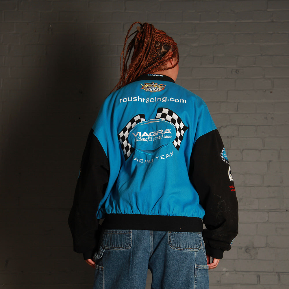 Vintage Viagra Nascar Racing Bomber Jacket in Blue and Black