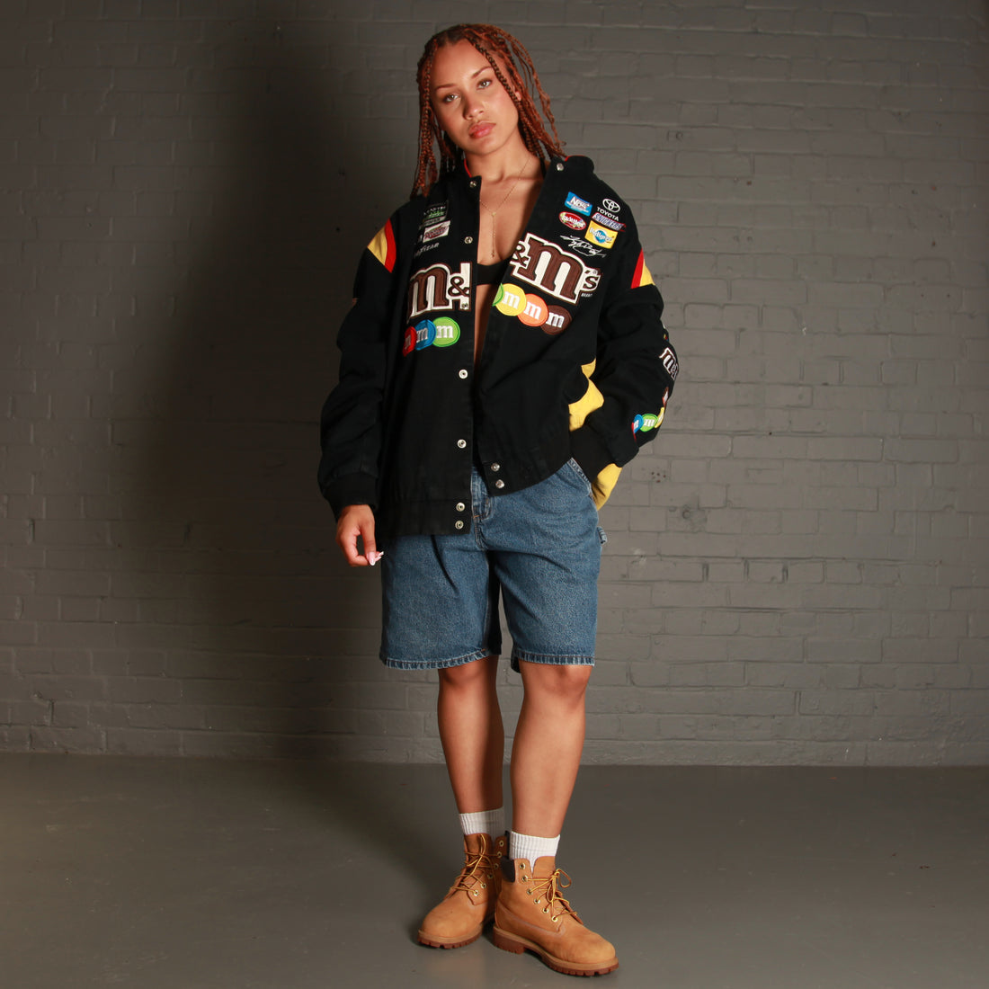 Vintage M&M Nascar Racing Bomber Jacket in Black.