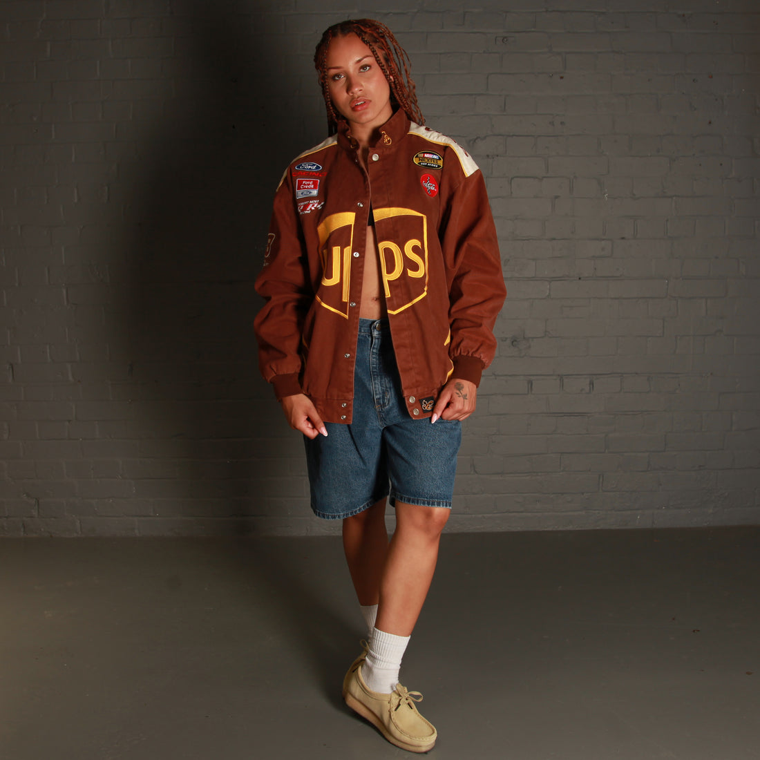 Vintage UPS Nascar Racing Bomber Jacket in Brown