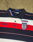 Vintage England Umbro Nationwide '02 Striped Football Polo