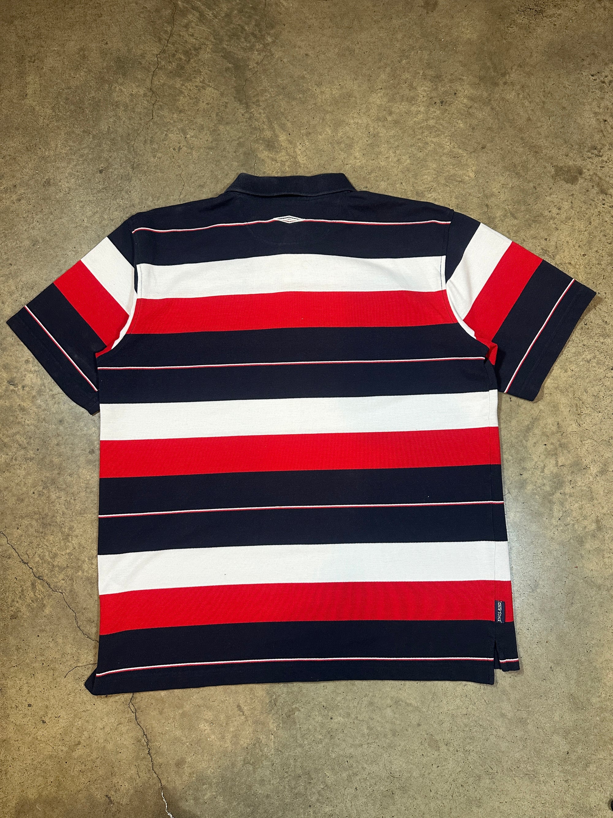 Vintage England Umbro Nationwide '02 Striped Football Polo