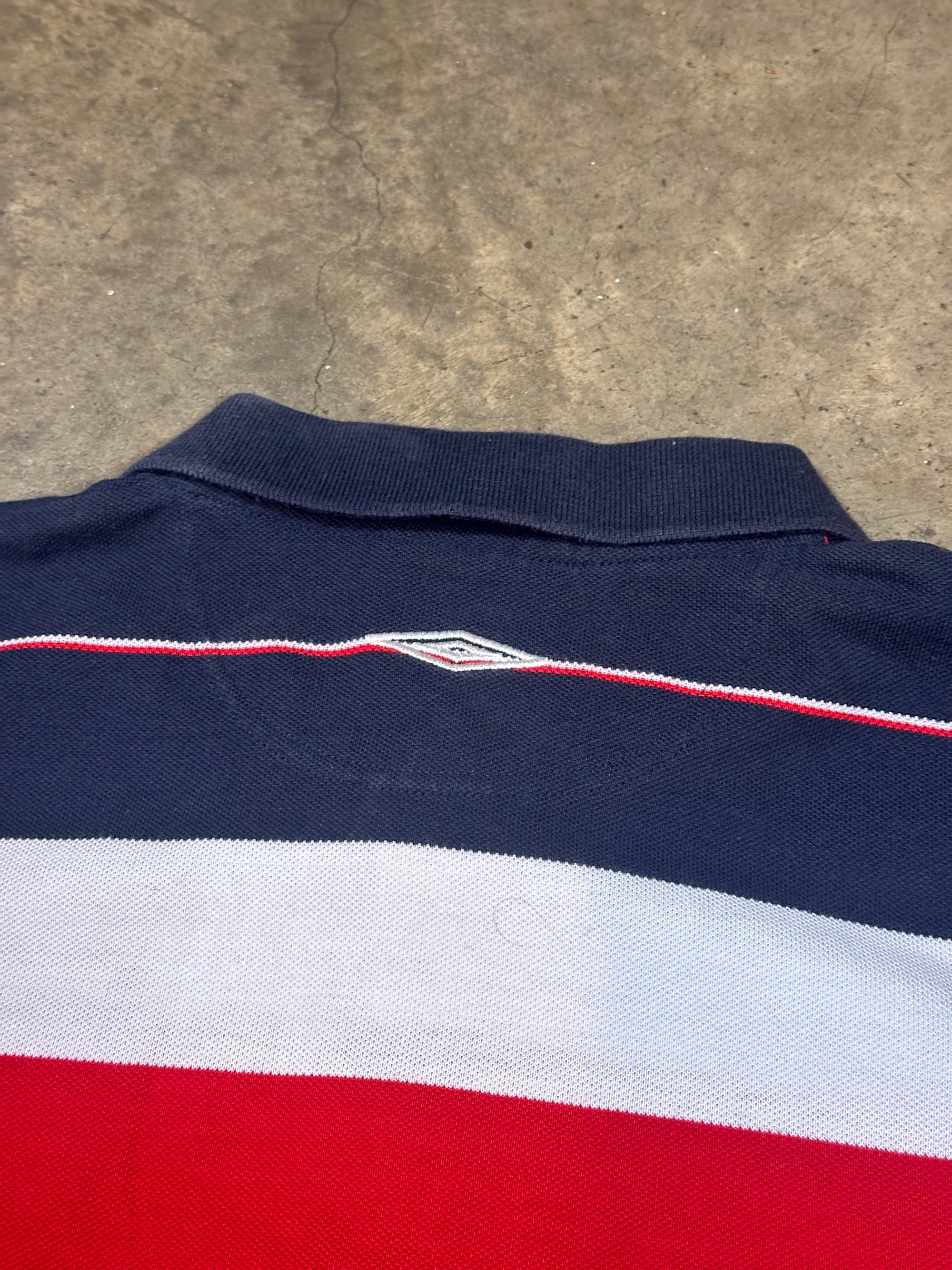 Vintage England Umbro Nationwide '02 Striped Football Polo