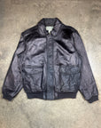 Vintage Leather Bomber Jacket in heavy black leather with collar