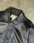 Vintage Leather Bomber Jacket in heavy black leather with collar