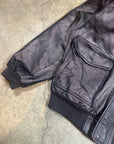 Vintage Leather Bomber Jacket in heavy black leather with collar