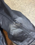 Vintage Leather Bomber Jacket in heavy black leather with collar and plaid lining