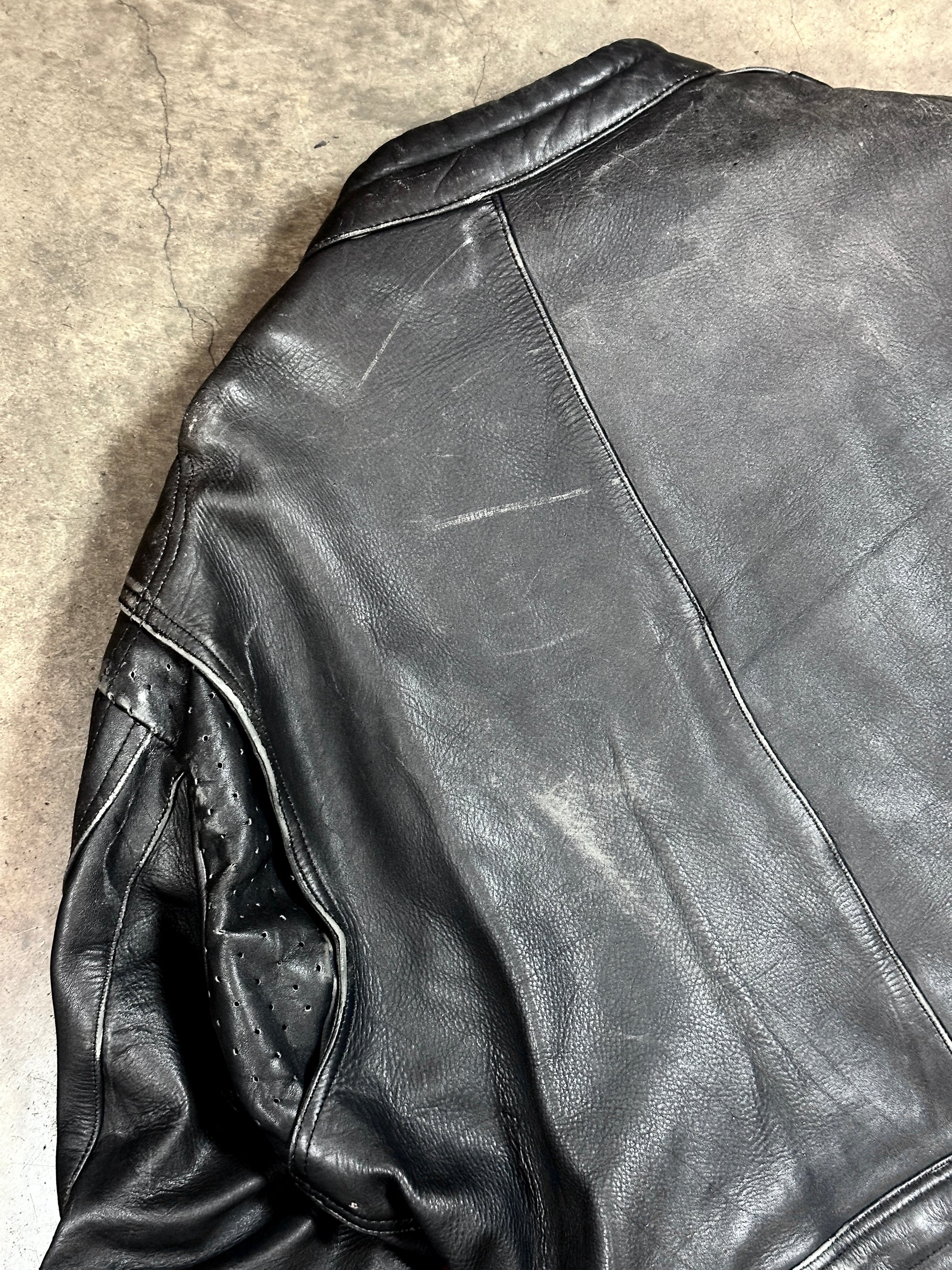 Vintage Leather Racer Jacket in heavy black leather
