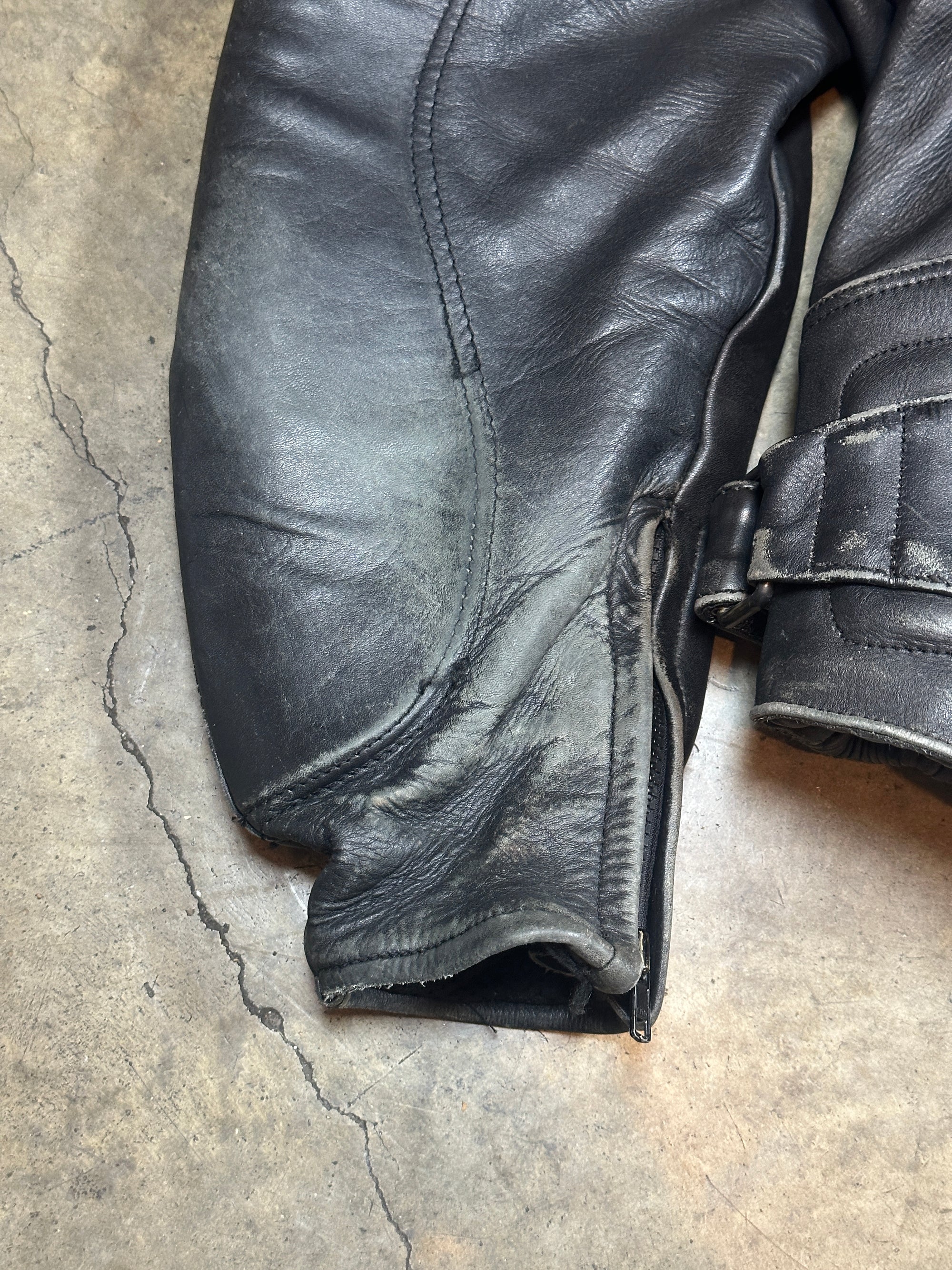 Vintage Leather Racer Jacket in heavy black leather