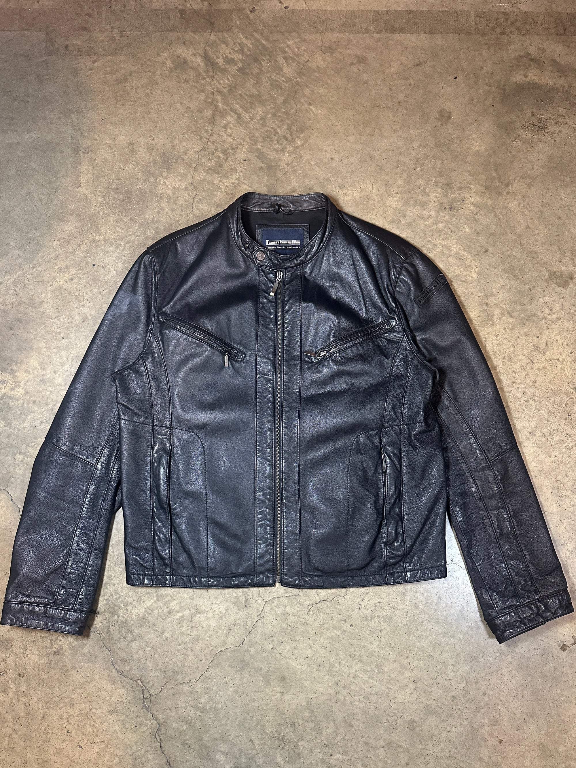 Vintage Lambretta Leather Racer Jacket in soft black leather