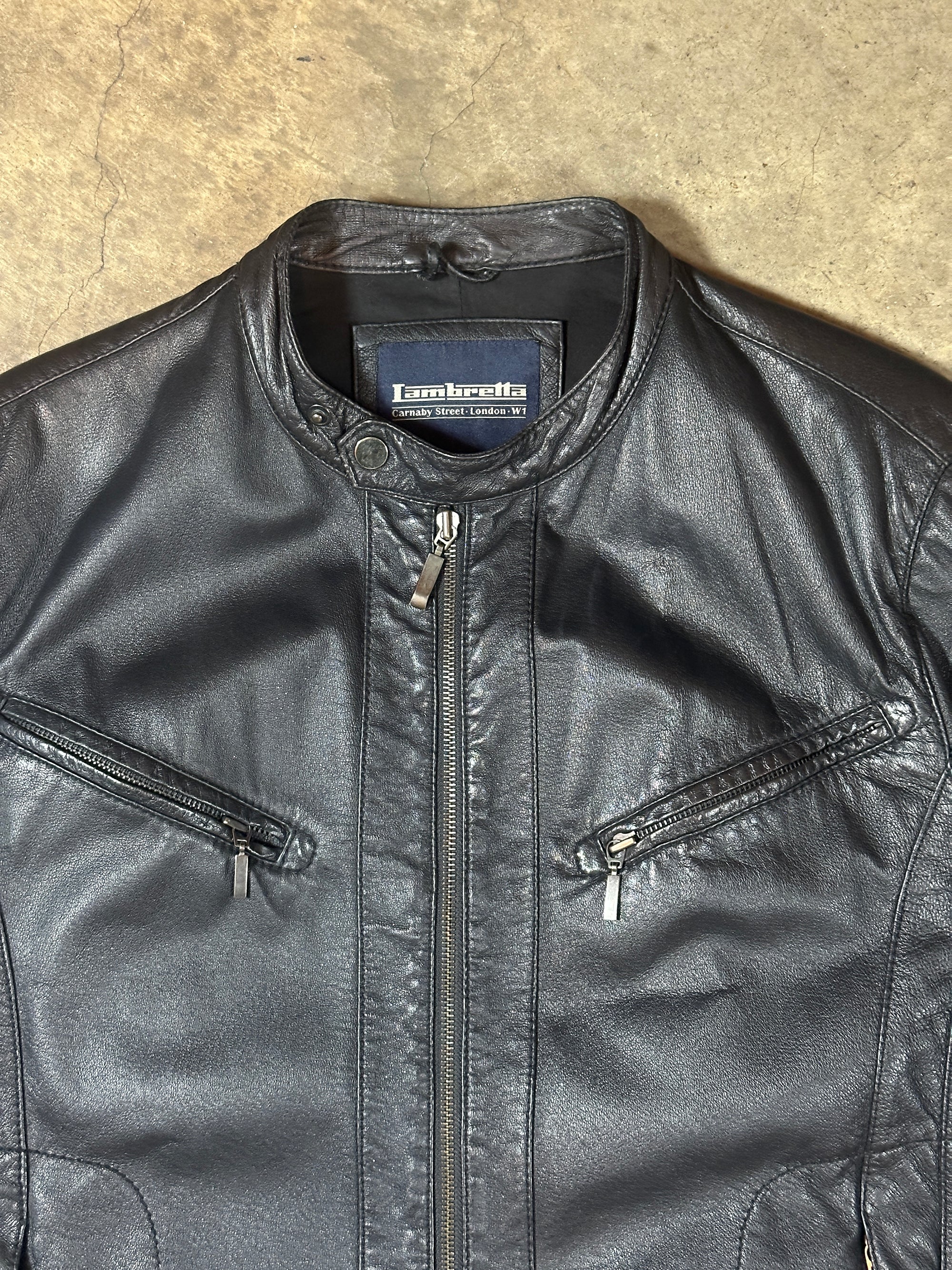 Vintage Lambretta Leather Racer Jacket in soft black leather
