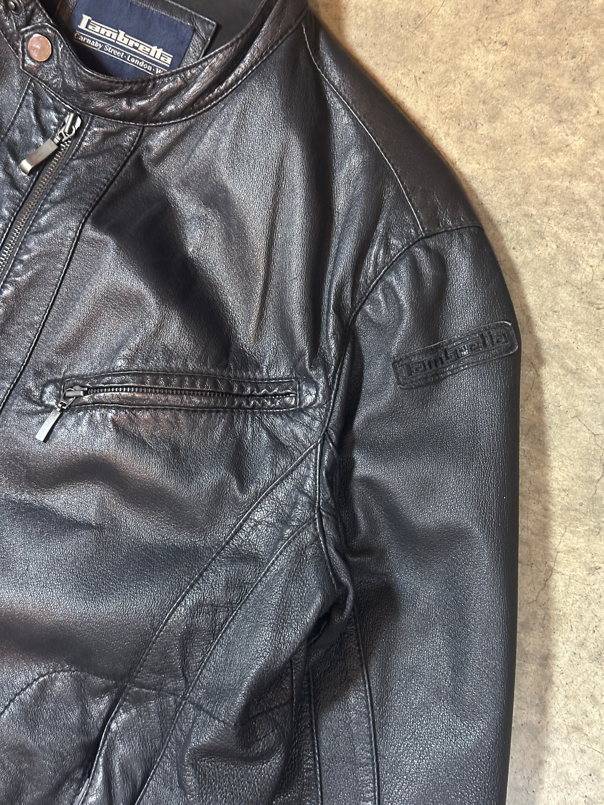 Vintage Lambretta Leather Racer Jacket in soft black leather