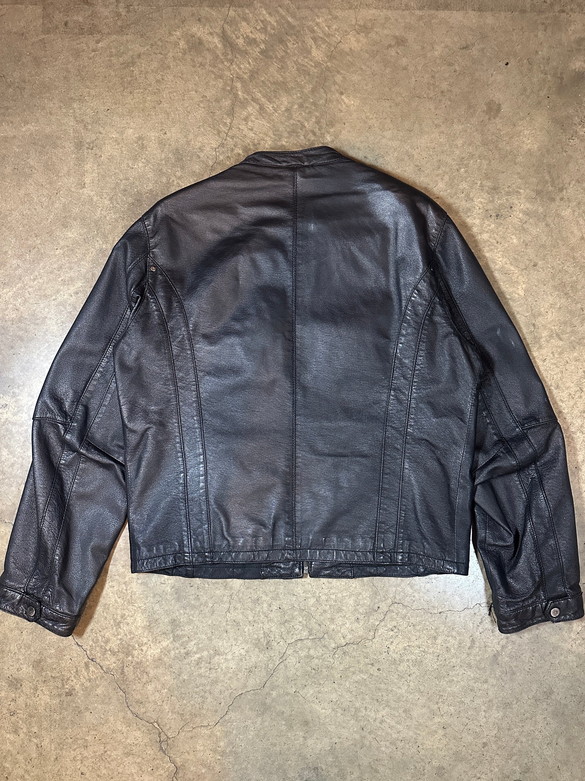 Vintage Lambretta Leather Racer Jacket in soft black leather