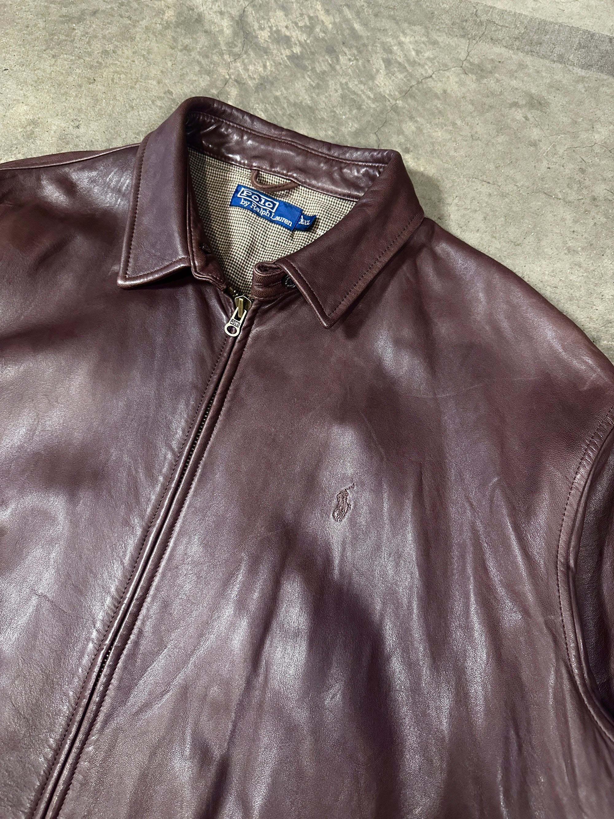 Vintage Ralph Lauren Leather Harrington Jacket in soft brown genuine lambskin leather