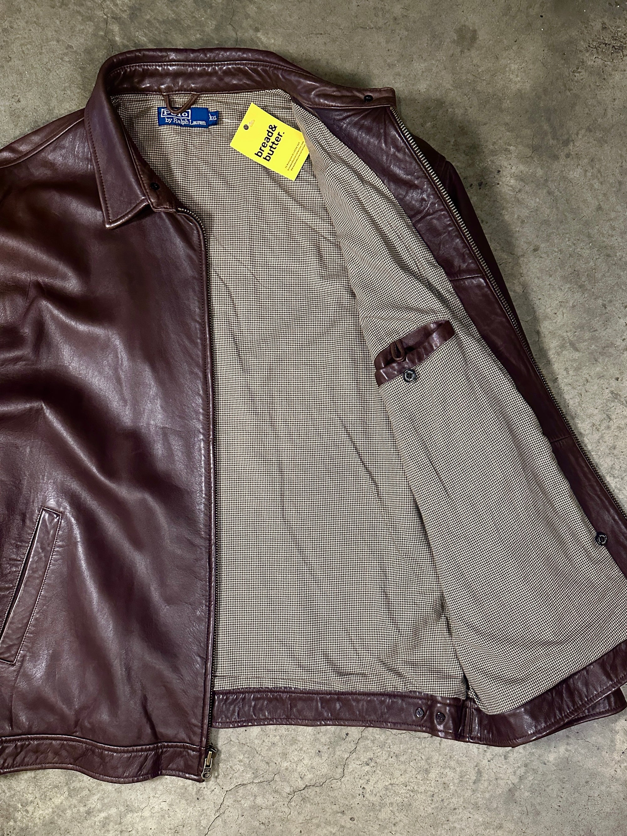 Vintage Ralph Lauren Leather Harrington Jacket in soft brown genuine lambskin leather