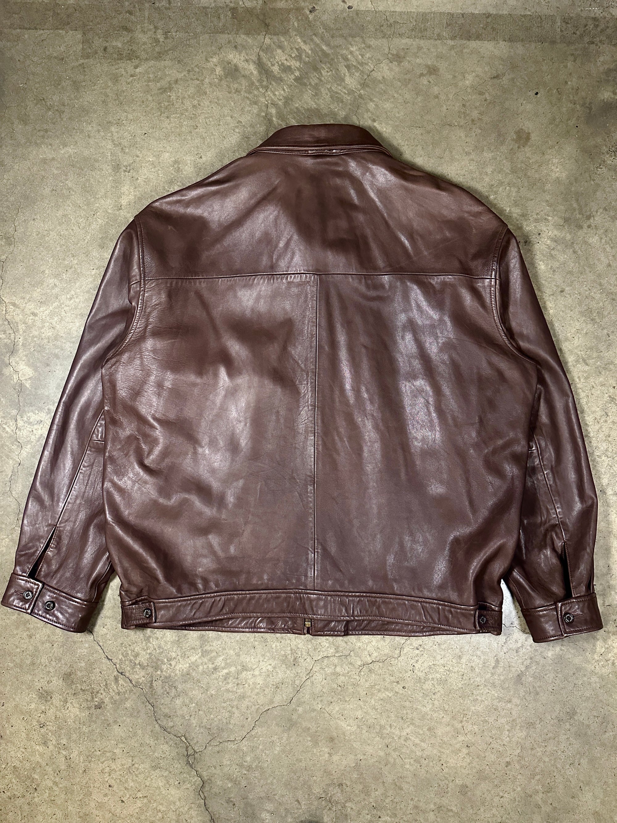 Vintage Ralph Lauren Leather Harrington Jacket in soft brown genuine lambskin leather