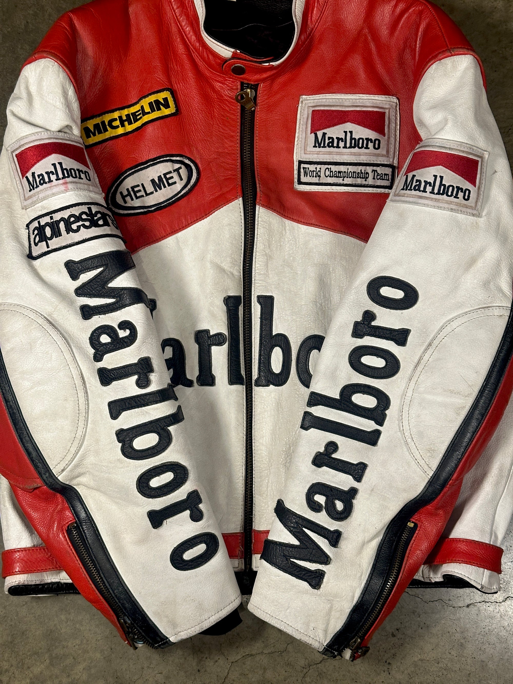 Vintage Malrboro Leather Racing Jacket in heavy red and white leather