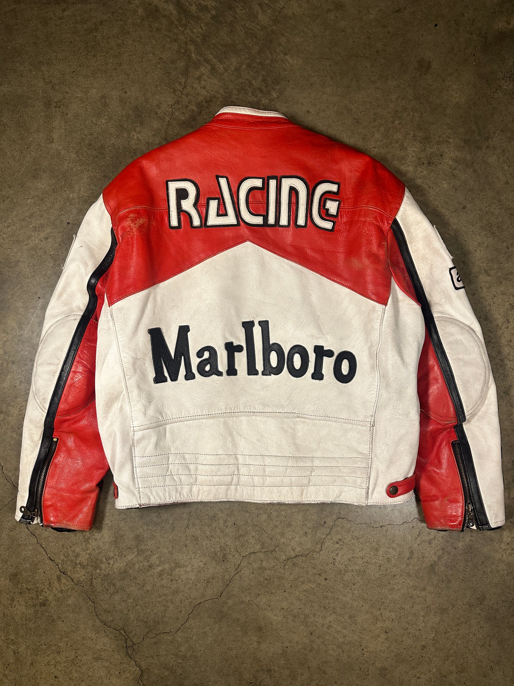 Vintage Malrboro Leather Racing Jacket in heavy red and white leather