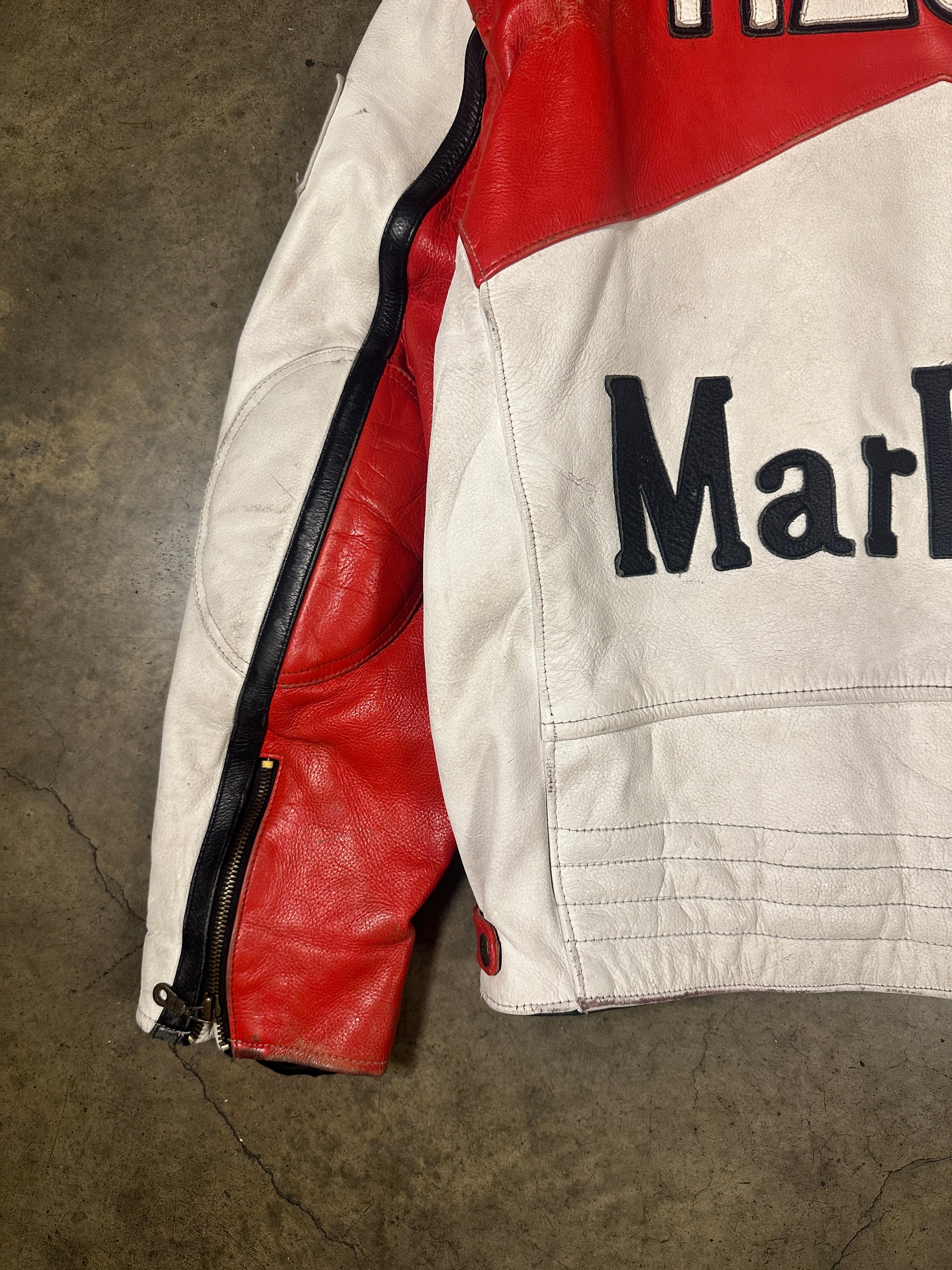 Vintage Malrboro Leather Racing Jacket in heavy red and white leather