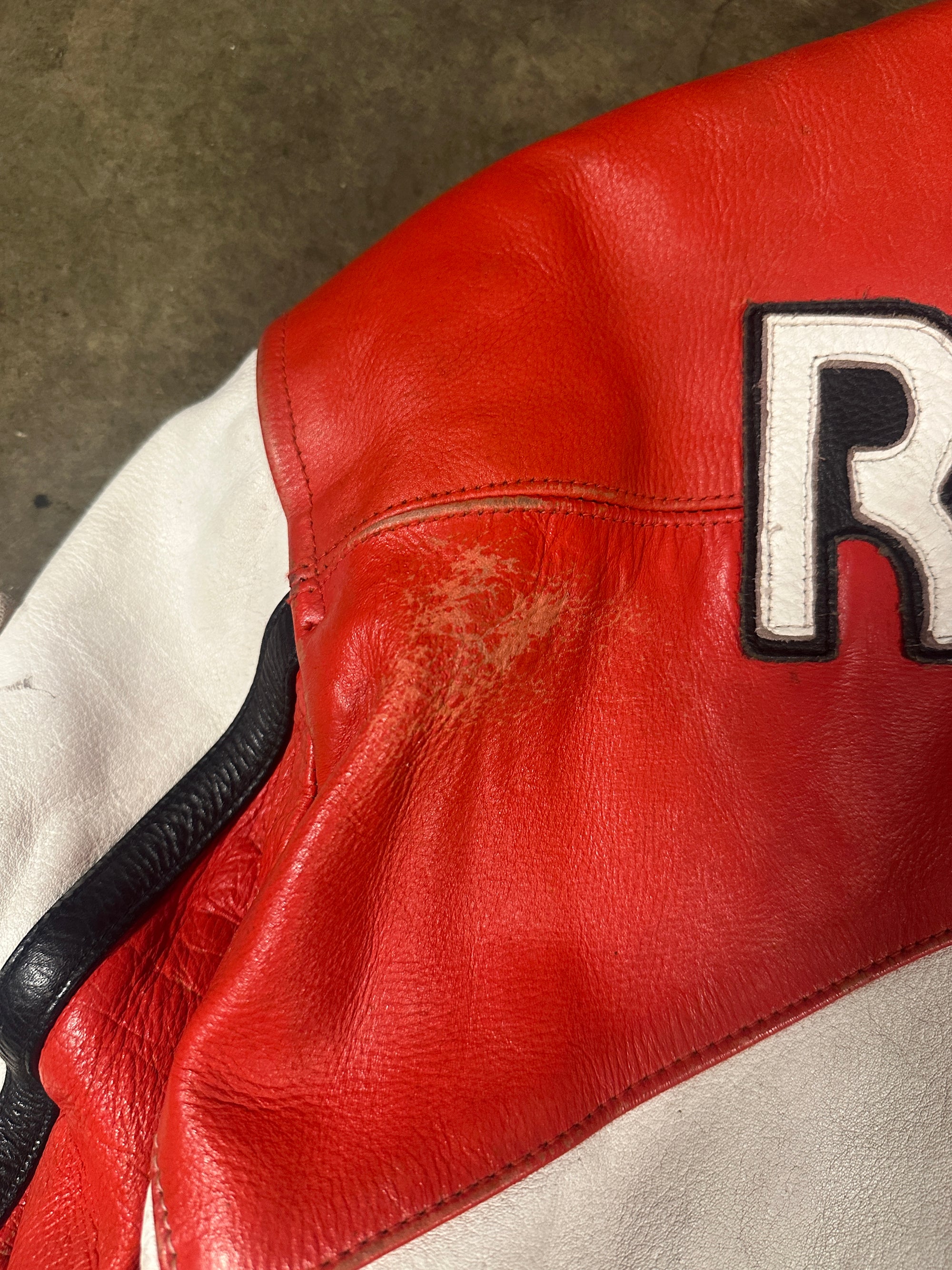 Vintage Malrboro Leather Racing Jacket in heavy red and white leather